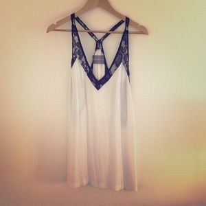 Reformation lace inset white/black tunic tank